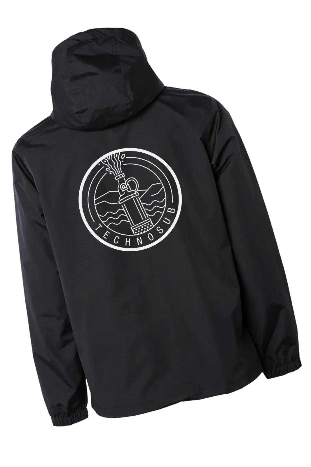 Veste anorak noire portant la marque de Technosub